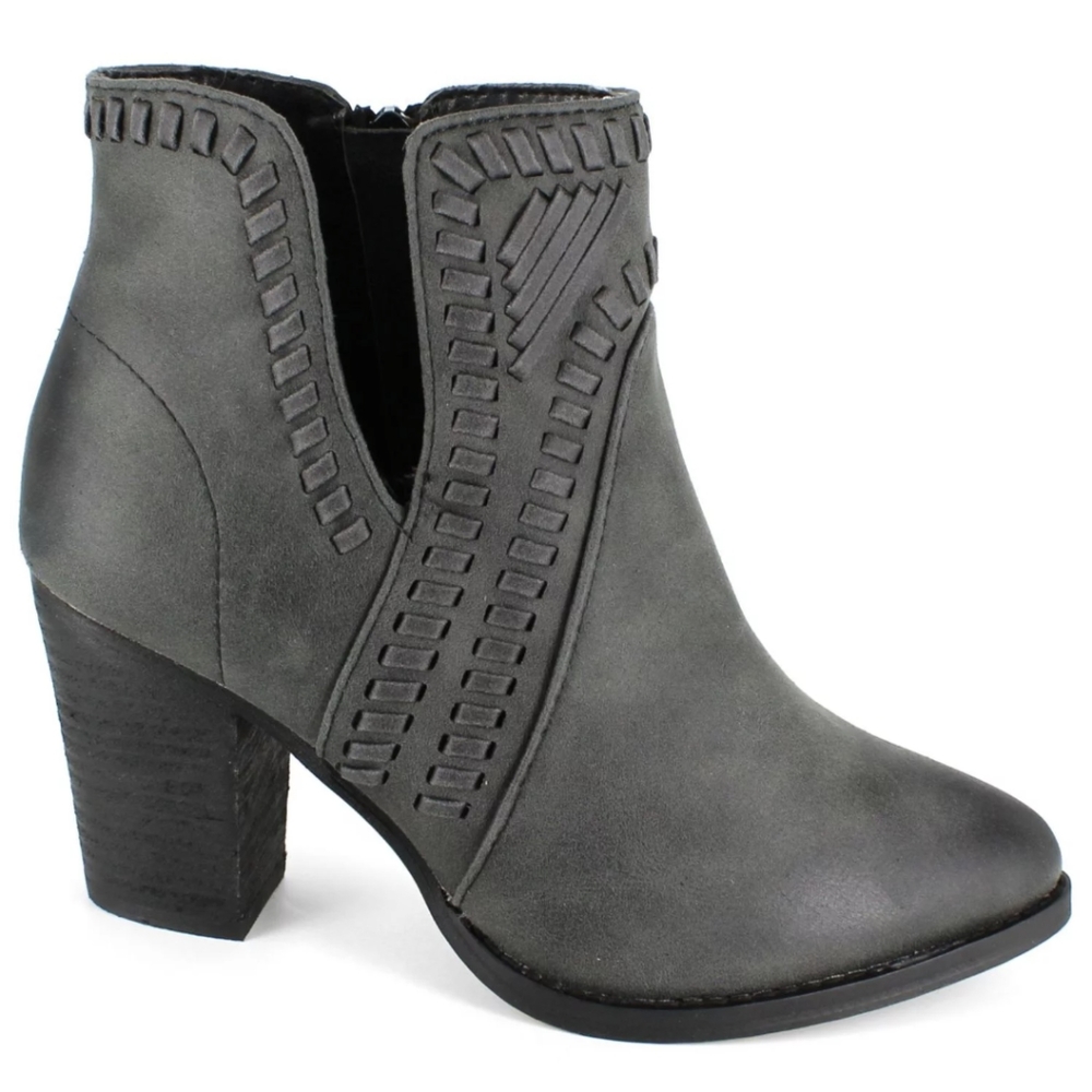 NEW ZIGI SOHO Gray Detail Stitching Pointed Toe Stacked Heel Zip-Up Boots
